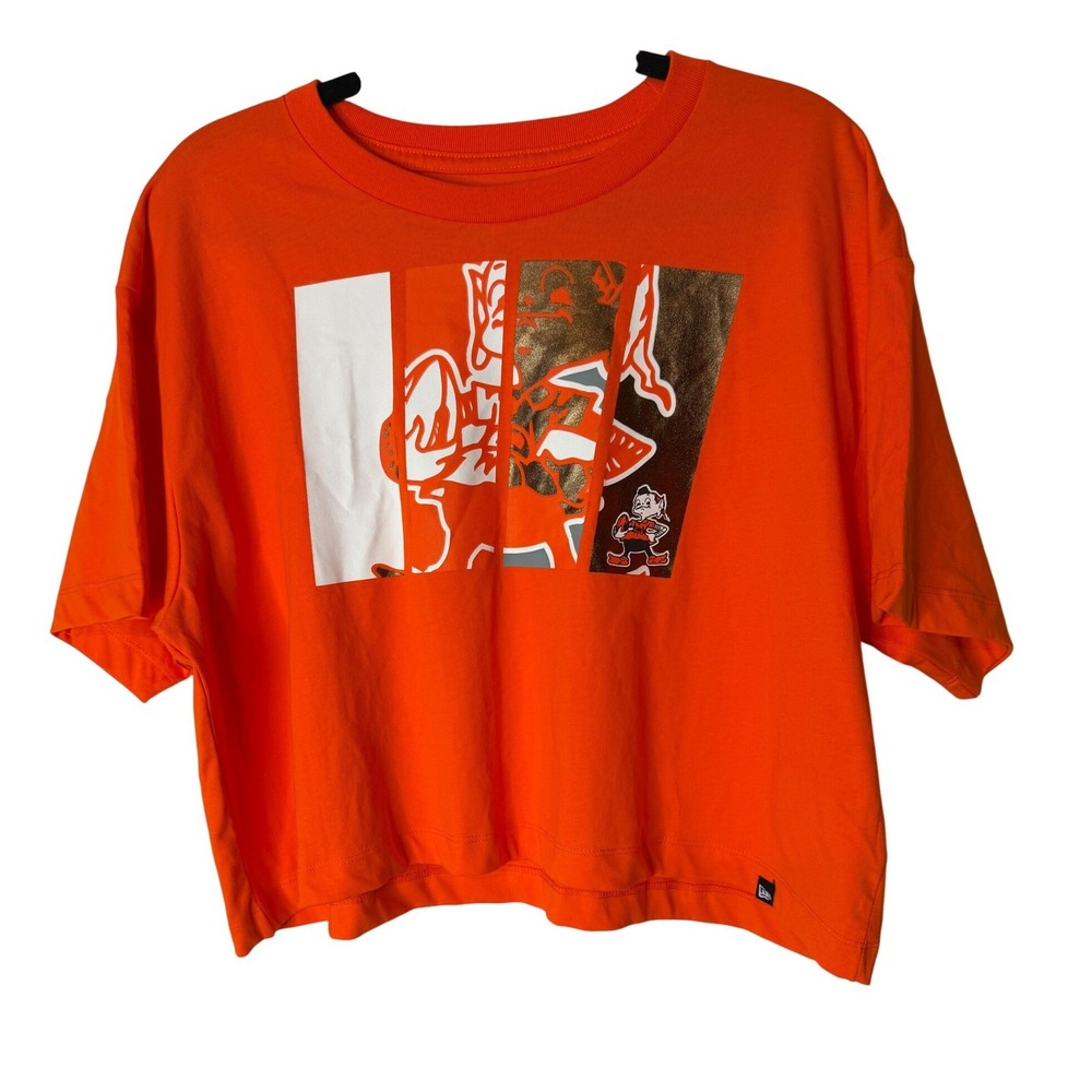 New Era Cleveland Browns Graphic Crop Top Women's L Orange Cotton NFL Football